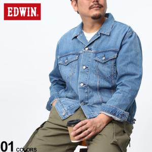 EDWIN エドウィン デニムジャケット コットン 無地 ポケット ボタン アウター ジャケット Gジャン デニム 大きいサイズ メンズ ライトブルー｜btclub