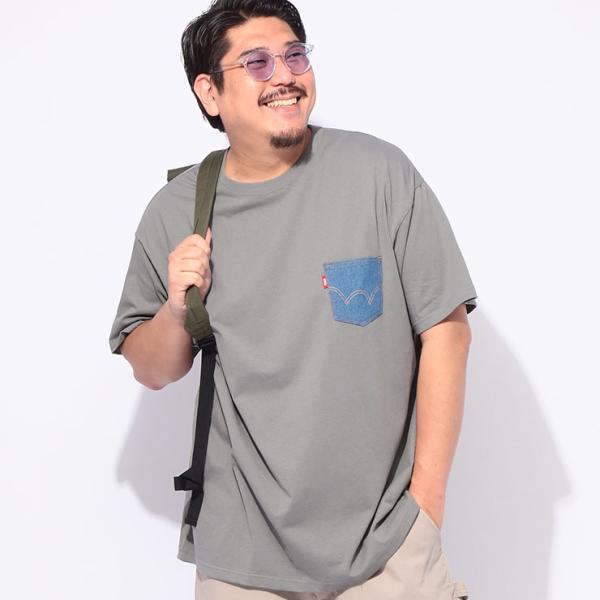 エドウィン 半袖 Tシャツ 3L 4L 5L ダークグレー デニムポケット クルーネック 大きいサイ...