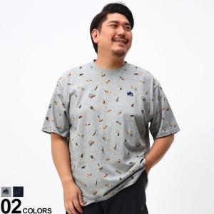 半袖 Tシャツ 大きいサイズ メンズ 綿100％ 総柄プリント クルーネック プリント 春 夏 グレー/ネイビー 3L-5L LOGOS park ロゴス パーク｜btclub