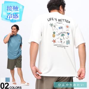 B＆T CLUB ビーアンドティークラブ 半袖 Tシャツ 大きいサイズ メンズ 冷感 シルクタッチ ストレッチ ビーチセット トップス ホワイト ブルー｜btclub