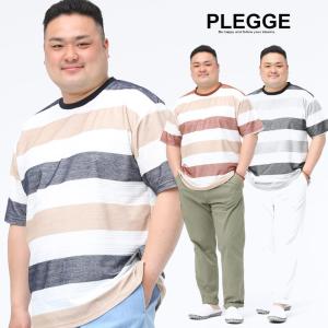 半袖 Tシャツ 大きいサイズ メンズ 抗菌防臭 ヘリンボン ボーダー クルーネック シンプル 3L-6L PLEGGI プレッジ｜btclub