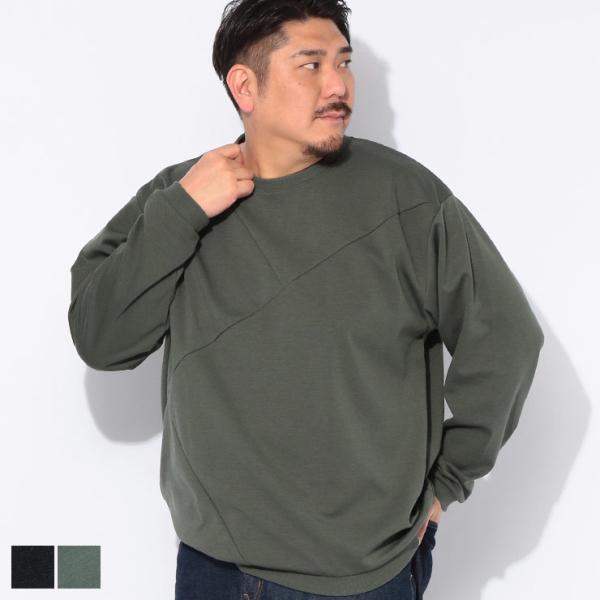 Tシャツ 長袖 メンズ 大きいサイズ 切替デザイン シルケット加工 クルーネック トップス ロング ...