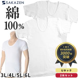 大きいサイズ メンズ サカゼン 肌着 3L 4L 5L 6L 綿100％ フライス編み Uネック 半袖 Tシャツ 2枚セット｜btclub