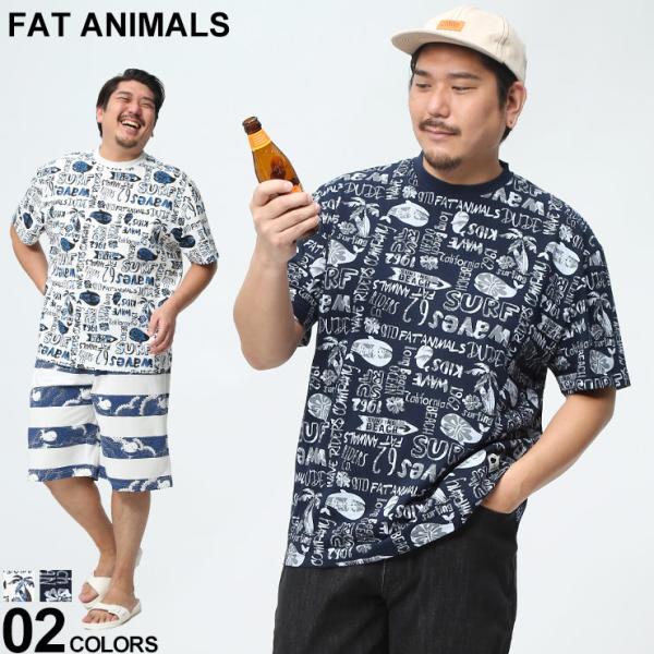 当店独占販売 半袖Ｔシャツ FAT ANIMALS ファットアニマルズ クジラ 総柄 プリント クル...