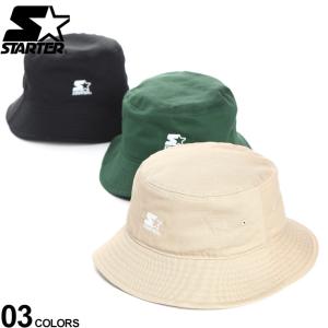 バケットハット 大きいサイズ メンズ ツイル ワンポイント 帽子 コットン ブラック/ベージュ/グリーン STARTER (スターター)｜btclub