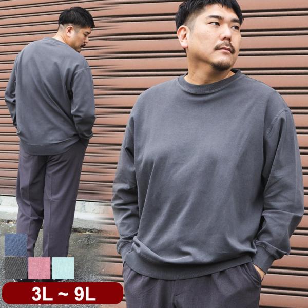 トレーナー メンズ 大きいサイズ ピグメントポンチ 無地 クルーネック トップス プルオーバー シン...