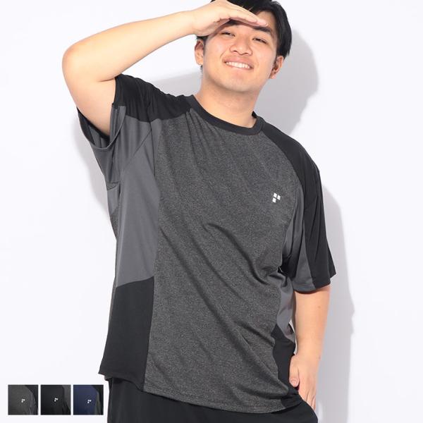 Tシャツ 半袖 カチオン杢 切替 メンズ 大きいサイズ 接触冷感 ドライ ストレッチ UVカット ク...