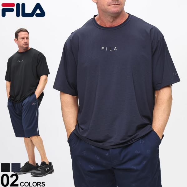 FILA 半袖 Tシャツ 冷感 ストレッチ ボーダーメッシュ 大きいサイズ メンズ ブラック ネイビ...