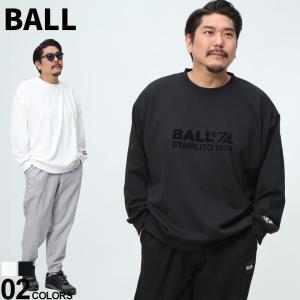 在庫処分 返品交換不可 トレーナー BALL ボール 3L 4L 5L ホワイト ブラック フロッキープリント 袖ロゴ クルーネック 大きいサイズ メンズ