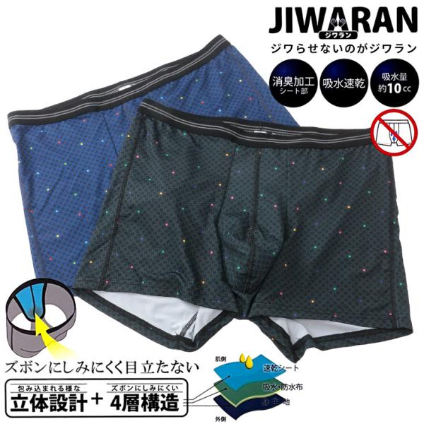 ボクサーパンツ 大きいサイズ メンズ JIWARAN 吸水速乾 消臭 ドット柄 肌着 下着 前閉じ ...