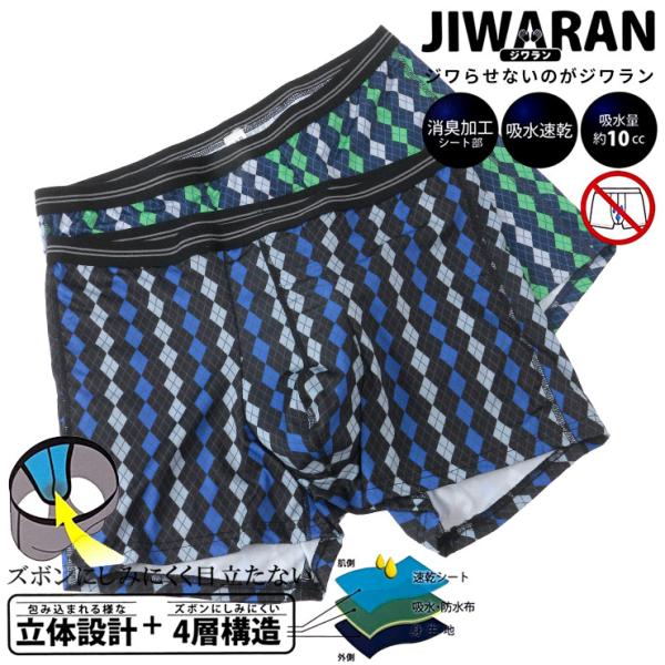 ボクサーパンツ 大きいサイズ メンズ JIWARAN 吸水速乾 消臭 ダイヤ柄 肌着 下着 前閉じ ...