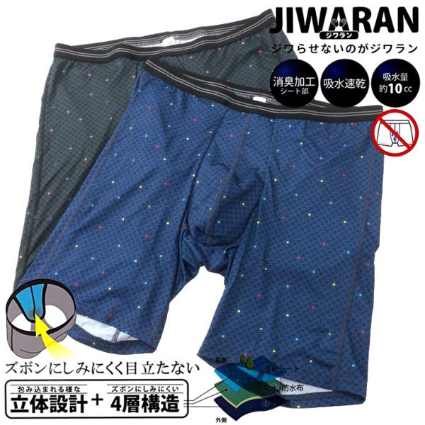 ボクサーパンツ 大きいサイズ メンズ JIWARAN 吸水速乾 消臭 ドット柄 ロング 肌着 下着 ...