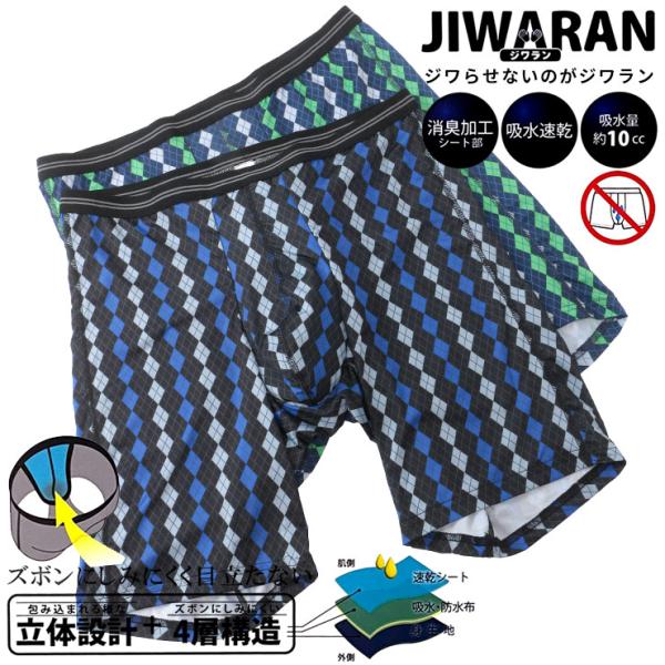 ボクサーパンツ 大きいサイズ メンズ JIWARAN 吸水速乾 消臭 ダイヤ柄 ロング 肌着 下着 ...