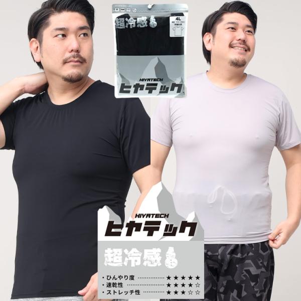 半袖 Tシャツ 大きいサイズ メンズ ヒヤテック 超冷感 ドライ クルーネック アンダーシャツ 肌着...