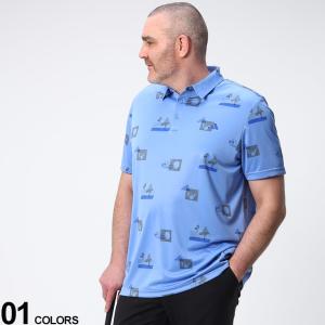 半袖 ポロシャツ 大きいサイズ メンズ 総柄 ALLOVER PRINT POLO ゴルフ スポーツ ブルー 1XL-2XL adidas アディダス｜btclub