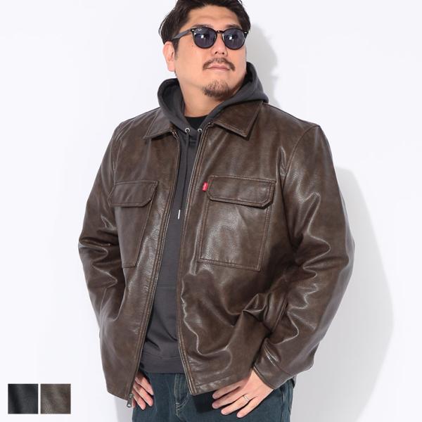 リーバイス アウター メンズ 大きいサイズ ジャケット 合成皮革 フルジップ ブルゾン 中綿 ライダ...