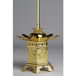 六角型吊灯篭1.5号真鍮製本金メッキ仕上(対入)(LED電装ともしび3V＋