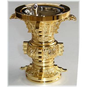 丸型四鰭花立本山彫磨き仕上4.0号 真宗大谷派(東)用花瓶 丸型四鰭花立本山彫磨き仕上4.0号 真宗大谷派(東)用花瓶