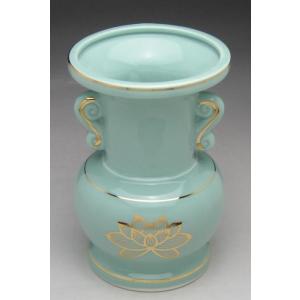 花瓶 花立て 青磁色 上金蓮 大玉仏花 3寸 陶器製 （青） 3.0号 仏花 佛