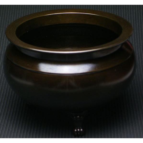 香呂 香炉 線香立て 机上香呂  真鍮製 色付（黒茶色） 5寸 丸型 胴径約15センチ 各宗派用 獅...