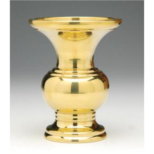 花立 真鍮製 花瓶 京丸型 花立 無地 磨フッ素加工 3.5号 中型 真宗大谷派 東 各宗派用 国産 表面加工 金属製 金色 1本入（納期1~2週間）