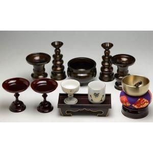 仏具セット広丸黒光色10点Aセット3.5号仏具セット中型の床置型仏壇用