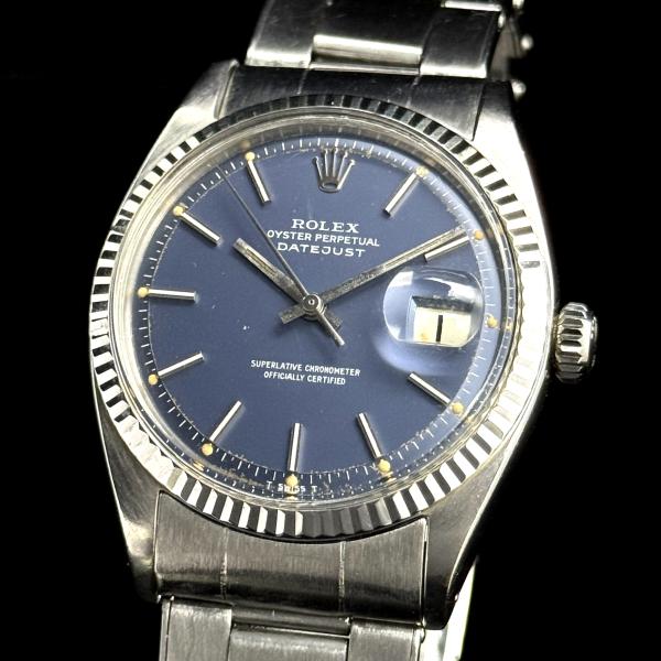 ロレックス　ＲＯＬＥＸ　１６０１　７７番　デイトジャスト　ブルー文字盤　ストレッチブレスレット