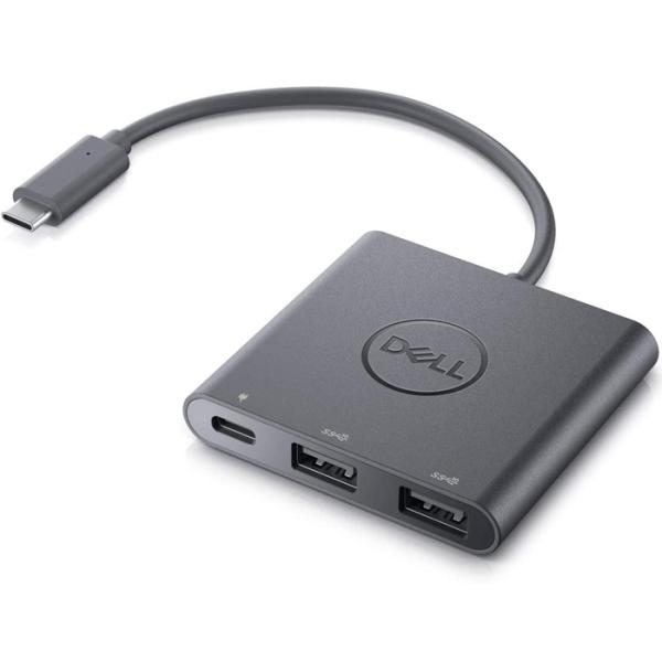 Dell アダプター USB-C + デュアル USB-A（パワーパススルー対応） 2つの USB-...