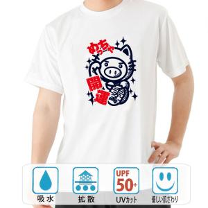 おもしろtシャツ ドライ 和柄 開運 元祖豊天商店 運気がUPしちゃうかも！ めっちゃ開運 半袖 美豚 B01｜bu-den