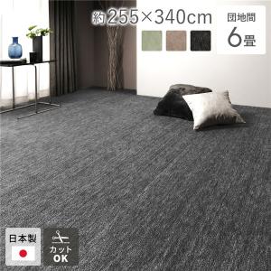 ラグ マット 絨毯 団地間6畳 約255×340cm ブラック 日本製 フリーカット ホットカーペット対応 床暖房対応[21]