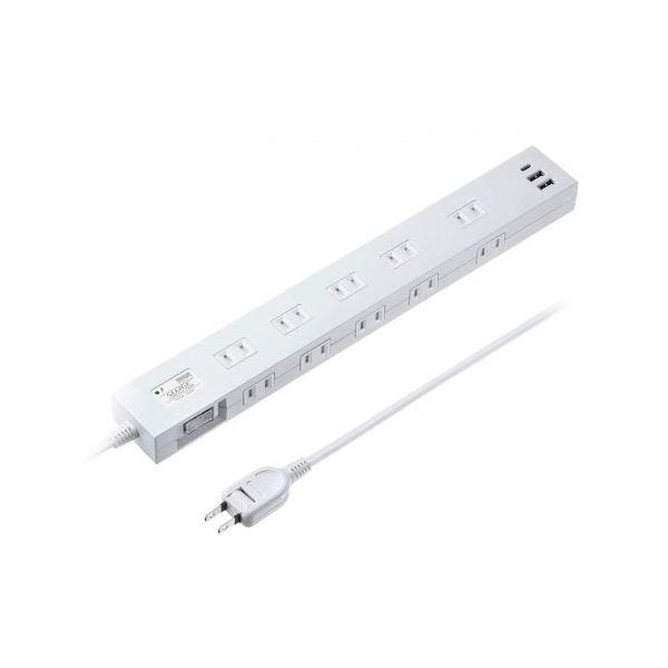 サンワサプライ USB充電機能付きタップ 10個口 ホワイト 1m TAP-SP2110NUC-1W...