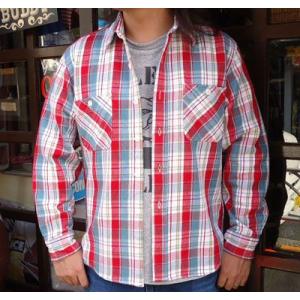 ネルシャツ SPRINGFORD ヘビーネルシャツ サックス×レッド アメカジ メンズ 長袖  Flannel shirt｜buddy-us-clothing