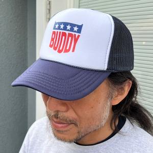 ベースボールキャップ メッシュキャップ BUDDY オリジナル アメカジ アルファベット ロゴ キャップ  USA アメリカ ネイビー × ホワイト 帽子 CAP