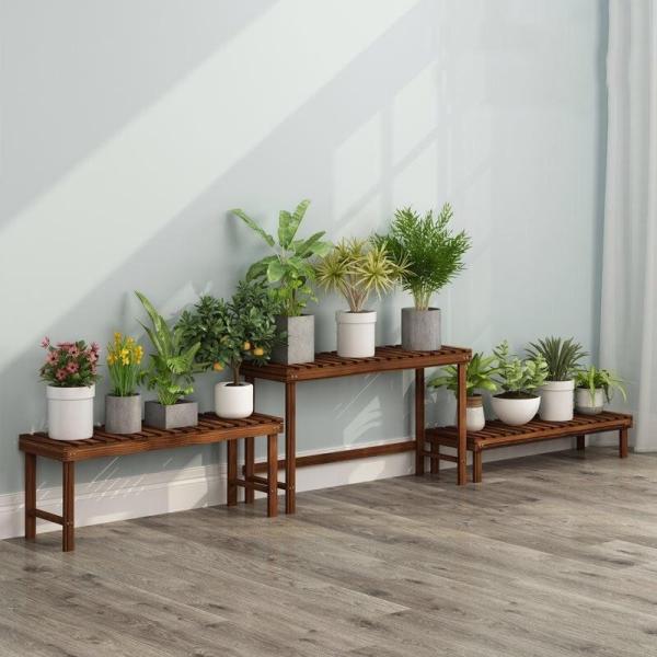 フラワースタンド 木製 フラワーラック ガーデンラック 花台 ブラック ホワイト植物棚 植木鉢 盆栽...