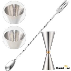 ジガーカップ 目盛り付き メジャーカップ 30ml/45ml バースプーン マドラー カクテル メジャーカップ 計量カップ ジガー カクテル シェーカーセット バーテンダ