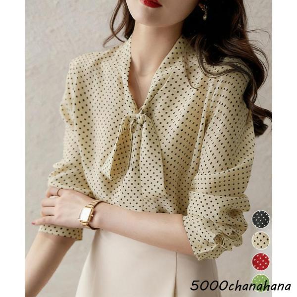 ドット柄 ボウタイブラウスリボンタイ春夏