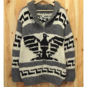 古着 カウチン セーター ノルディック柄 雪柄 茶×青×白 スノー ニット