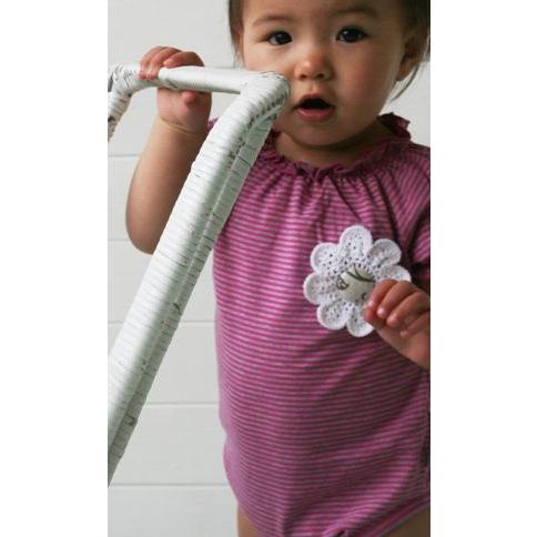 リトルドッグラフド　半袖ロンパース/Short-sleeved Rompers 　ピンクボーダー(花...