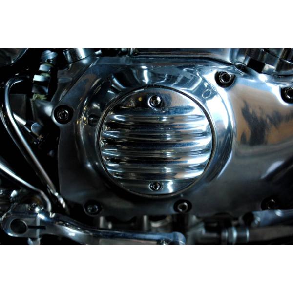 エボ・ショベルのビッグツイン・スポーツスター用アルミ製リブ付きポイントカバー ポリッシュ仕上げ/ハー...