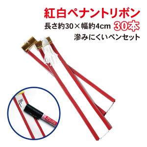 紅白ペナントリボン  Ｄサイズ 30cm  30本＋滲みにくいペンのセット｜bulehands