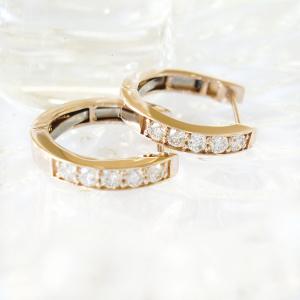 k18 ピアス フープ 中折れピアス ダイヤモンド 0.10ct バネピアス ハーフエタニティ バネ式 平打ち K18 ゴールド YG PG WG レディース ジュエリー｜bulge