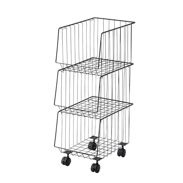 スタッキングワゴン3D ブラック W26.5×D37.5×H73cm AKB-438BK 積み重ね ...