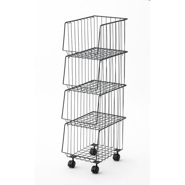スタッキングワゴン4D ブラック W26.5×D37.5×H95cm AKB-439BK 積み重ね ...
