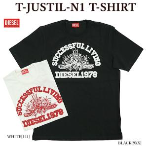 半袖Tシャツ DIESEL ディーゼル A12090 0WHAI T-JUSTIL-N1 T-SHIRT カレッジロゴ メンズ レディース【並行輸入品】｜bumpstore