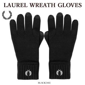 手袋 FRED PERRY フレッドペリー C4128 LAUREL WREATH GLOVES グローブ フィンガーチップ 刺しゅう メンズ レディース｜bumpstyle