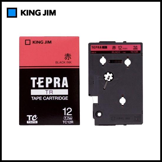 キングジム／テプラTRテープカートリッジ　カラーラベル(パステル） TC12R 12mm幅 赤／黒文...