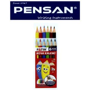 トルコの筆記具メーカー「PENSAN」☆ 鉛筆のキャラクターが描かれたユニークなパッケージ 3mm芯のハーフサイズ色鉛筆6色｜bungu-mori