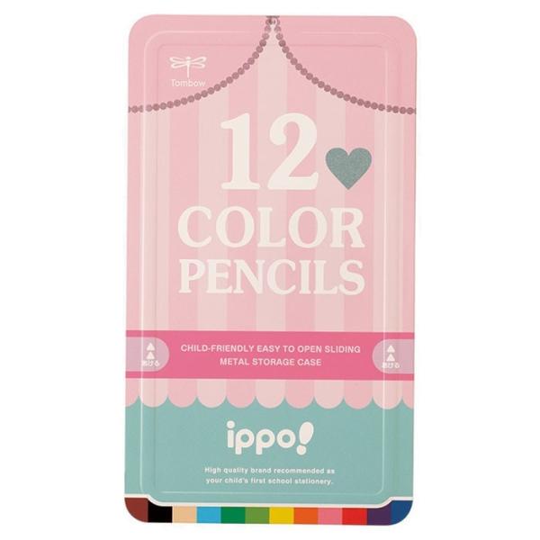 ラクラク開閉のスライド缶 トンボ鉛筆 ippo!色鉛筆12色 プリントガール