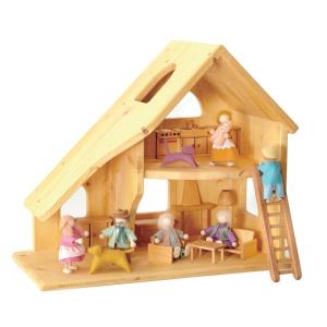 2階建て人形の家 小（完成品）」ドールハウス 木製玩具 ドライ