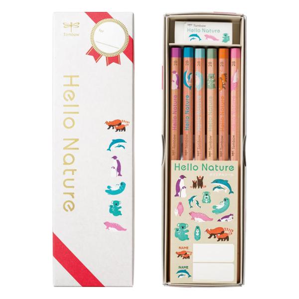 トンボ鉛筆 かきかた鉛筆 ハローネイチャーギフト用えんぴつセット 2B 名入れ プレゼント 記念品 ...